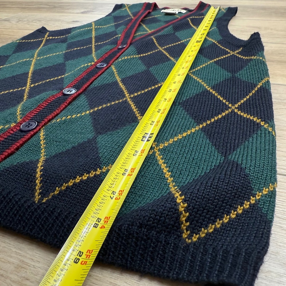 Vintage Argyle Sweater‎ Vest Academia Grandpa Button Front Sleeveless Knit Top - Picture 8 of 9